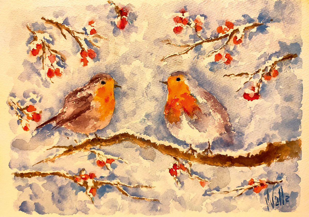 Two robins in the snow